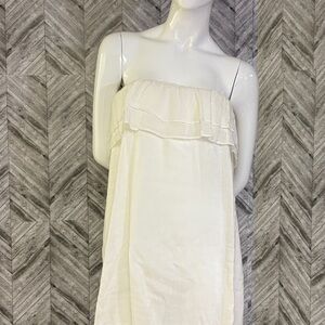 J. Crew Ruffle Gauze Stylish Strapless Cream Dress, cream